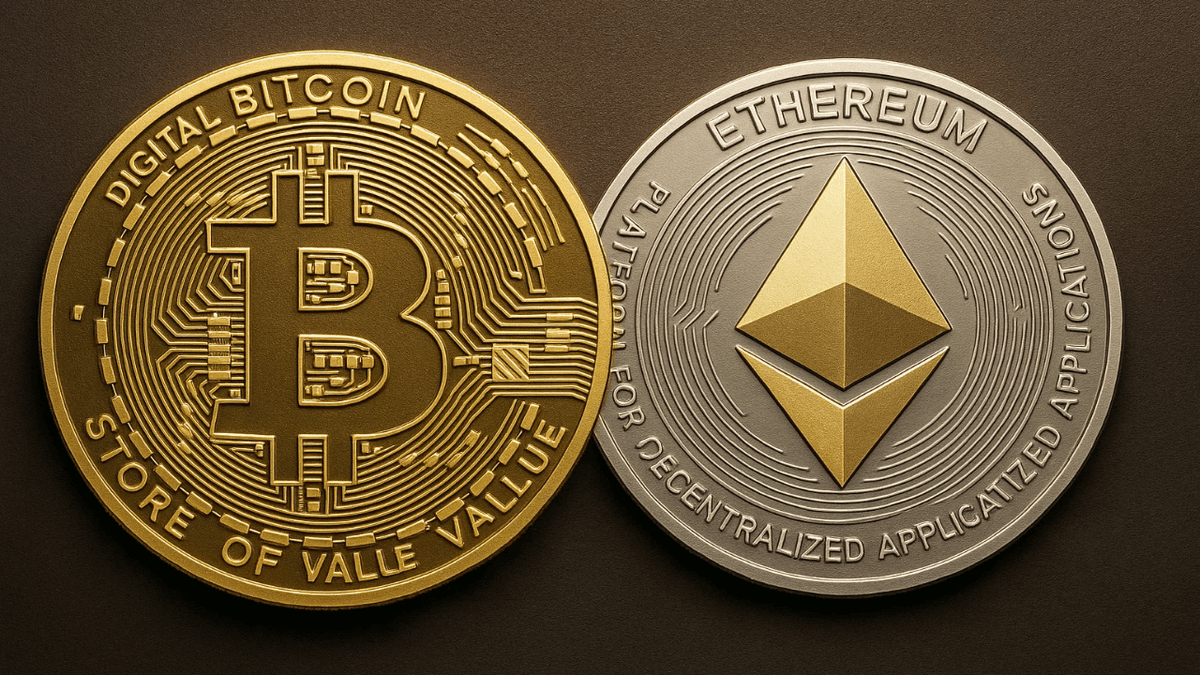 an image of an-image-showing-Bitcoin-store-of-value-Ethereum-platform-for-decentralized-applications