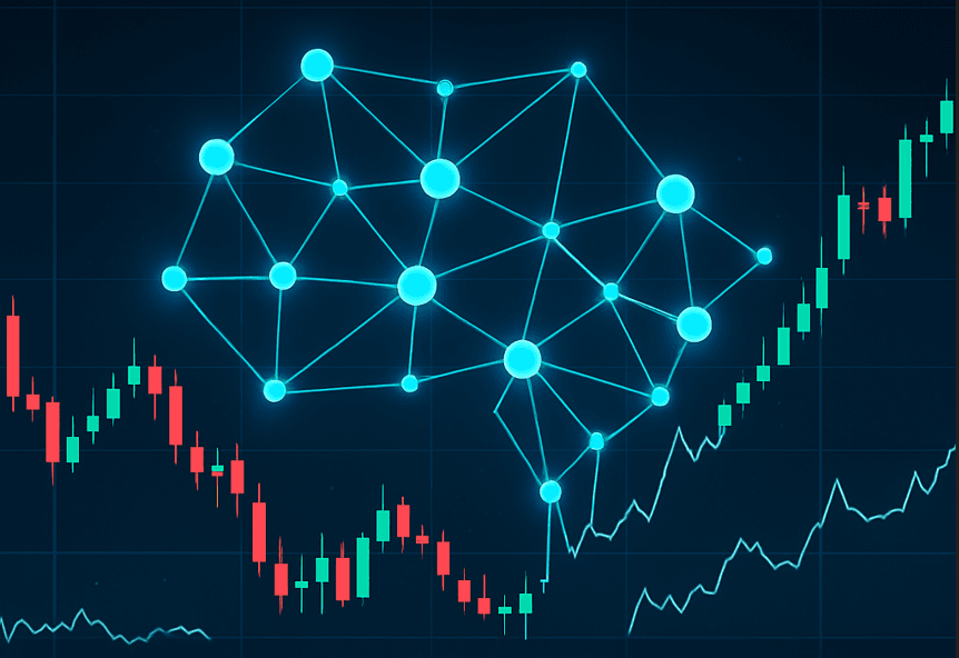 an image of Neural networks analyzing stock market data for accurate AI-based predictions.