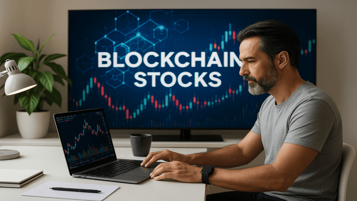 an image of A-trader-at-desk-trading-blockchain-stocks