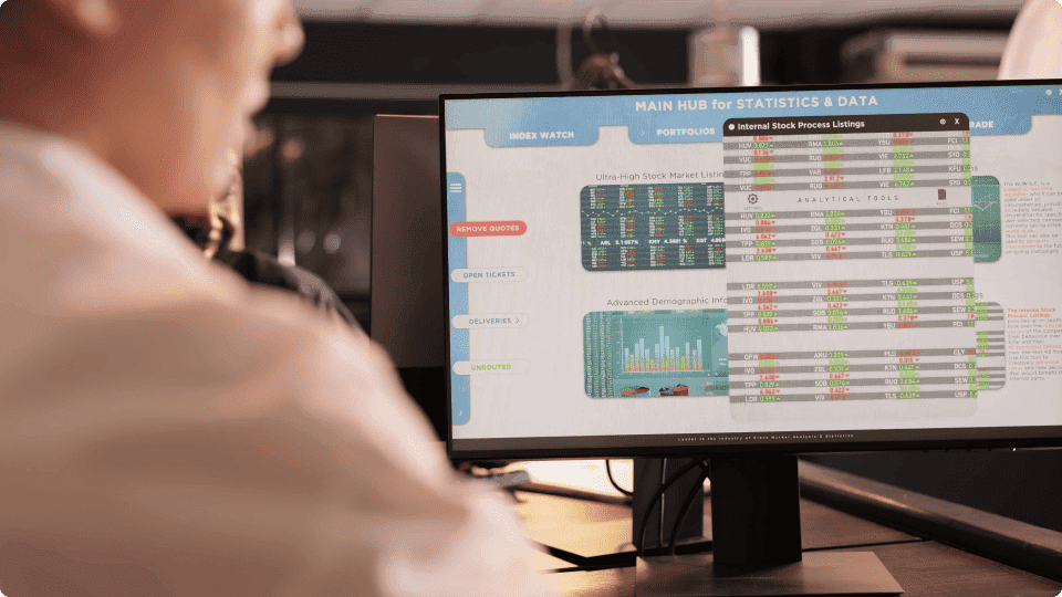 an image of Man staring at a screen looking at stocks