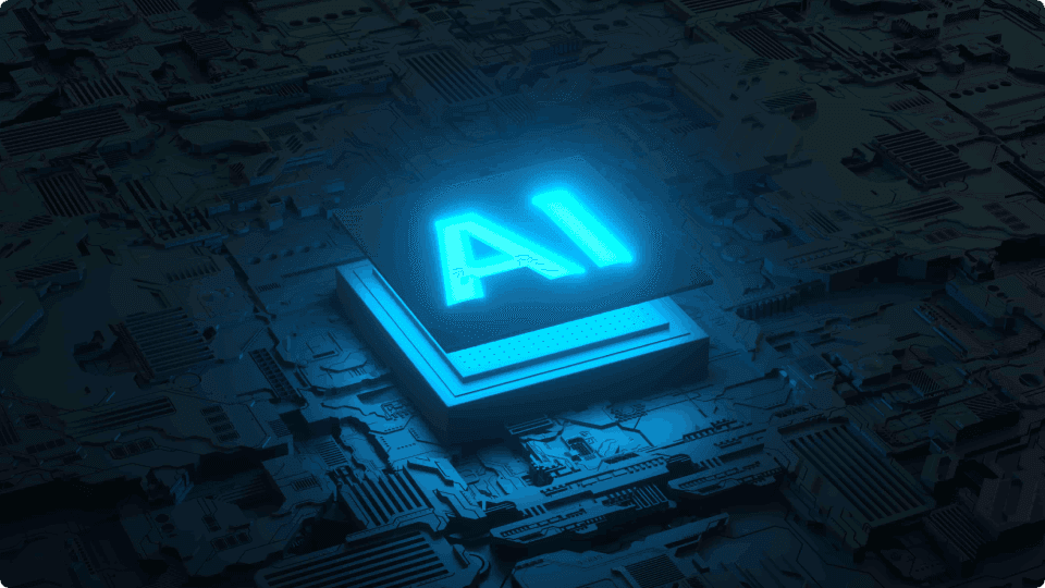 an image of AI chip surrounded by technology