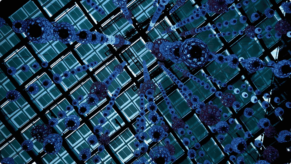 an image of Intricate design of artistic balls dangling from the ceiling